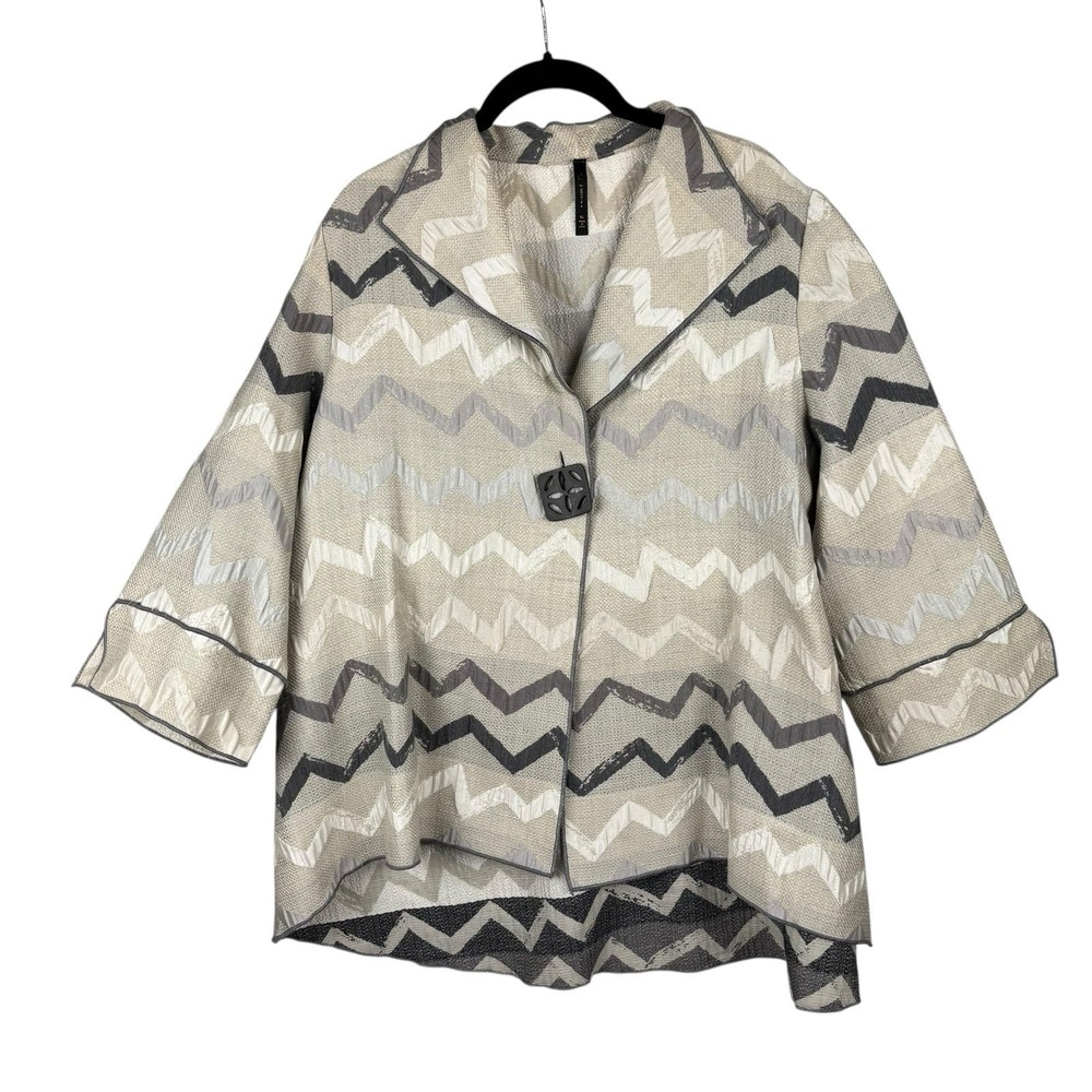 IC‎ By Connie K Jacket XL Cream Silver Chevron Oversized Blazer Jacket Artsy